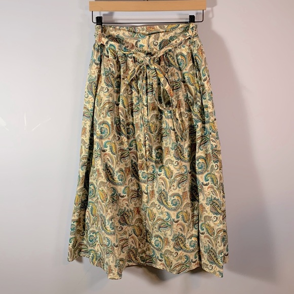 UMGEE USA size medium button down tie midi paisley skirt blue orange yellow tan - Picture 1 of 9